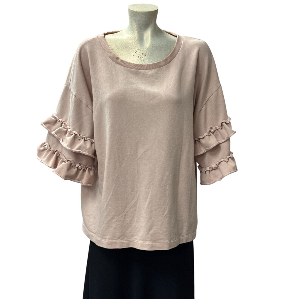 a.n.a A New Approach Womens Sweatshirt Pink Ruffle Pearl Sleeve XL